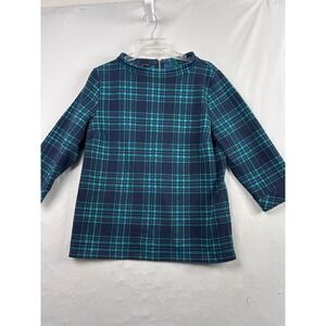 Talbots Plaid Mock Neck Top Womens XLP Teal Navy Blue Tartan 3/4 Sleeve Knit
